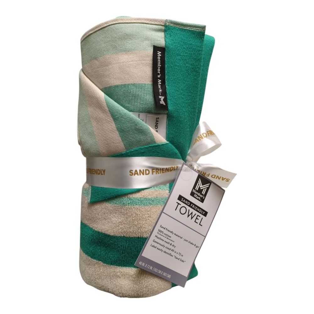 Seashore Green - Member's Mark Adult Sand-Friendly 100% Cotton Beach Towels, 40"